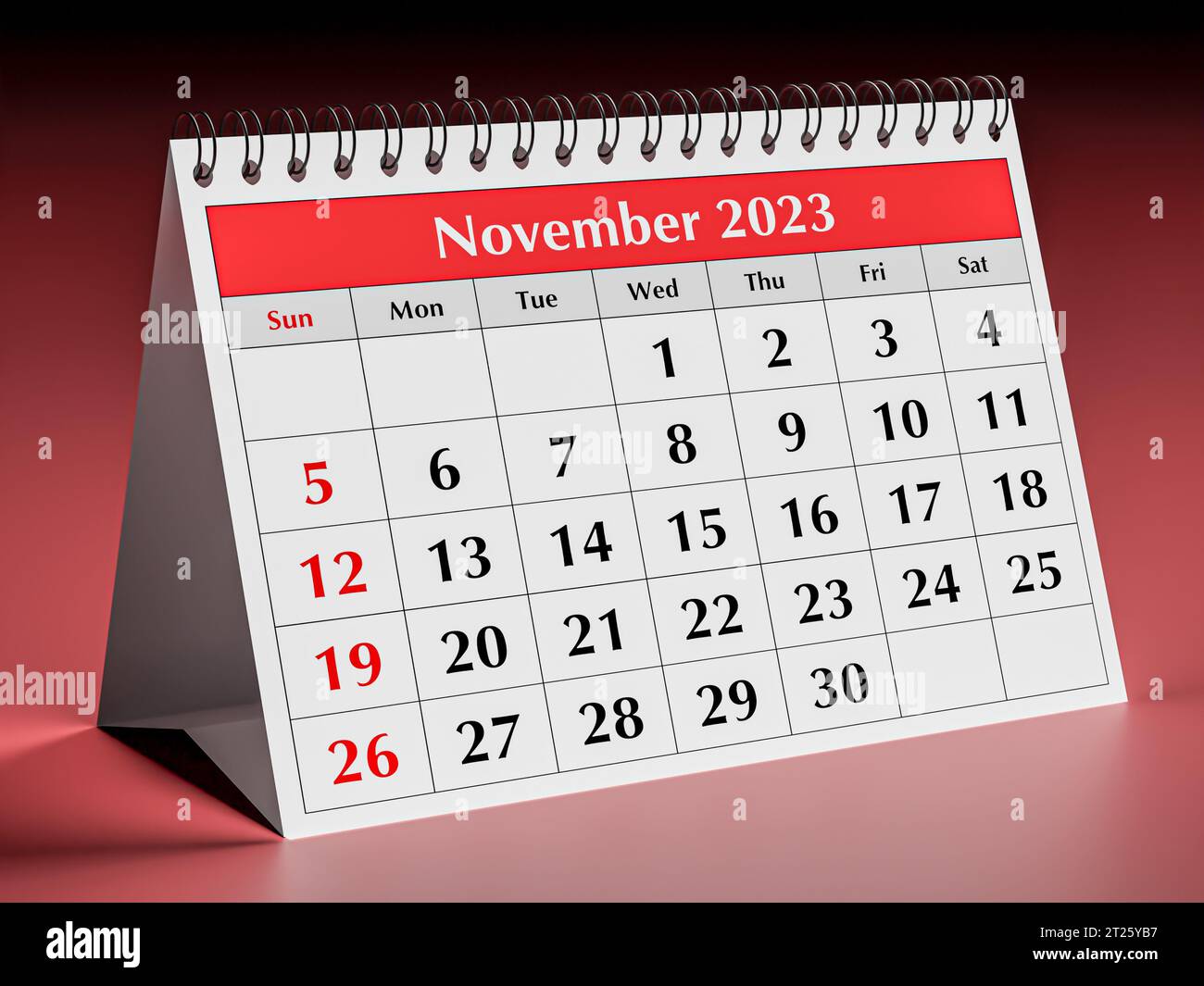 Nvember 2023. One page of the annual business desk monthly calendar. 3d rendering Stock Photo