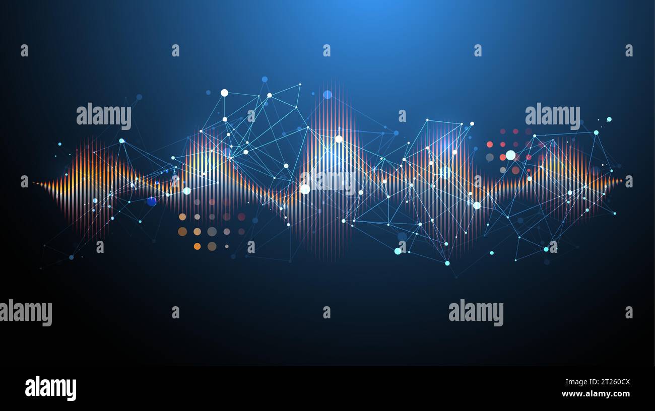 Sound wave with plexus effect. Dynamic vibration wallpaper. Frequency