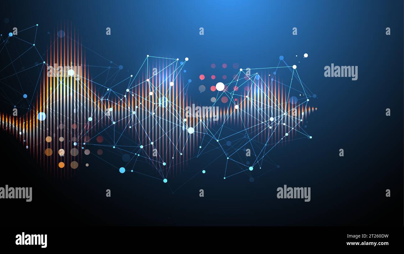 Sound wave with plexus effect. Dynamic vibration wallpaper. Frequency