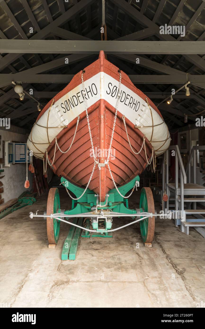 Historic rescue boat displayed at Sønderho, Fanø, Denmark Stock Photo