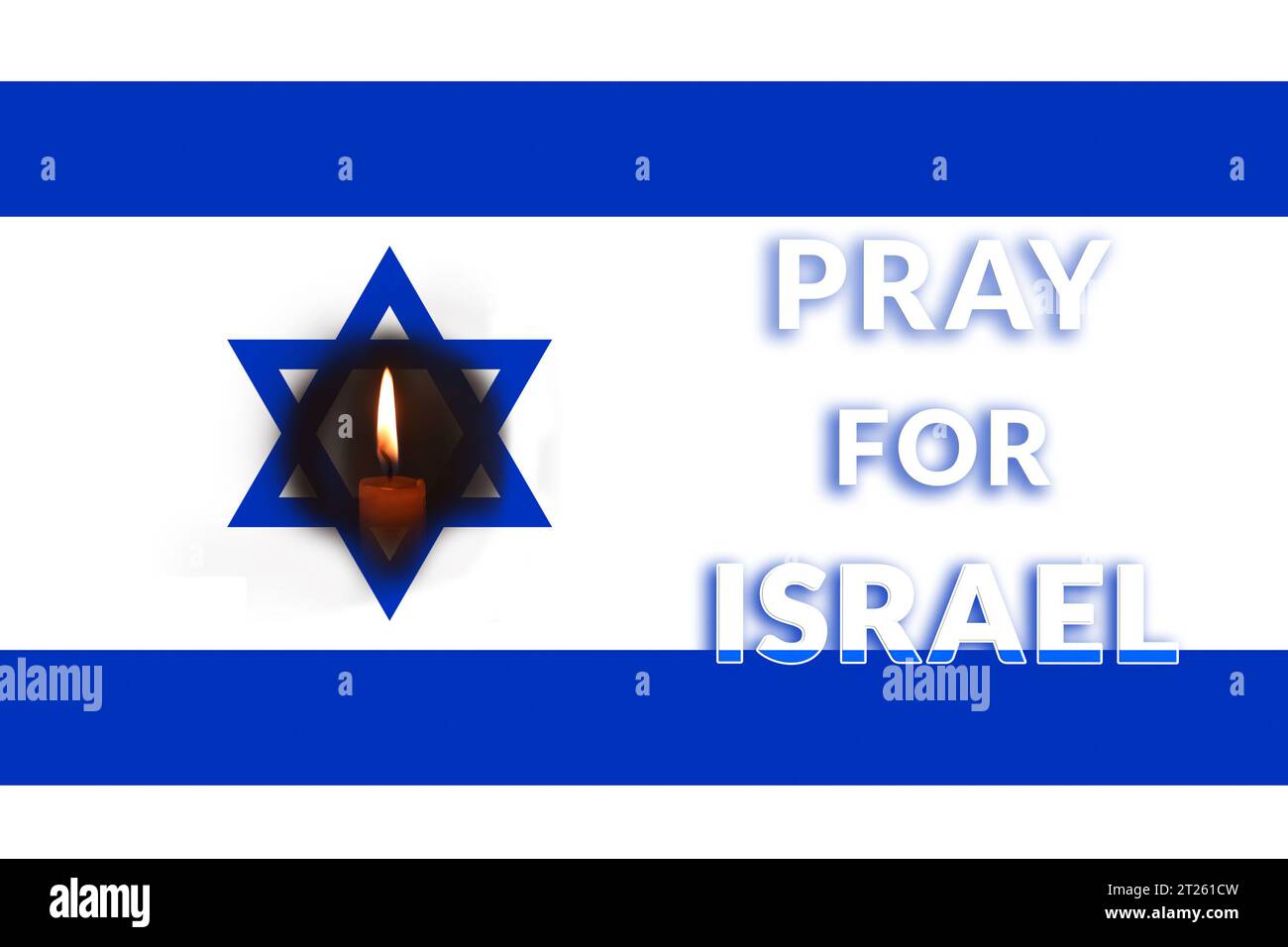 Pray for Israel. Banner for design. Text. Palestine Israel war. Israel flag. Candle with flame Stock Photo