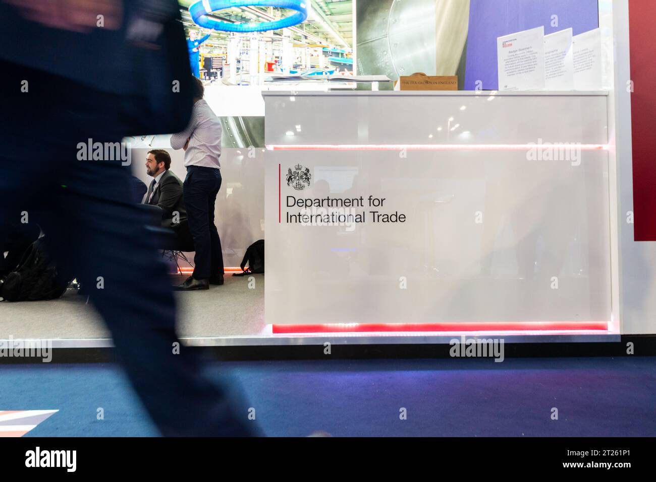Department for International Trade, DIT, at the Farnborough International Airshow FIA, aviation, aerospace trade show. Brexit government department Stock Photo