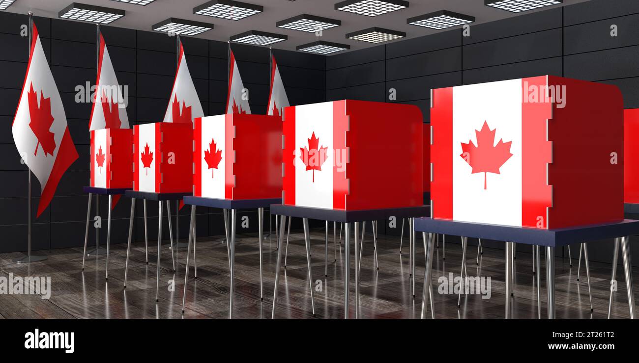 Canada voting booths and national flags in polling station election