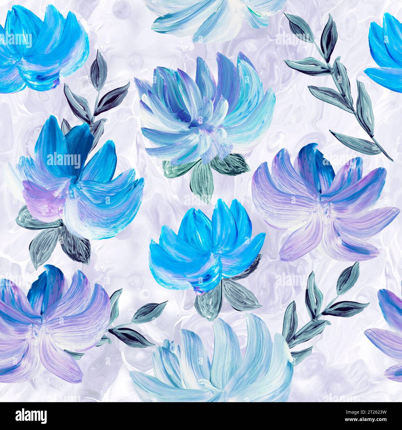 Seamless pattern of abstract painting blue and purple flowers, original ...