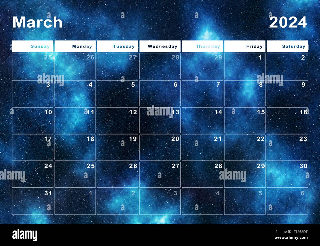 March 2024 calendar, week start Sunday, modern design Stock Photo Alamy