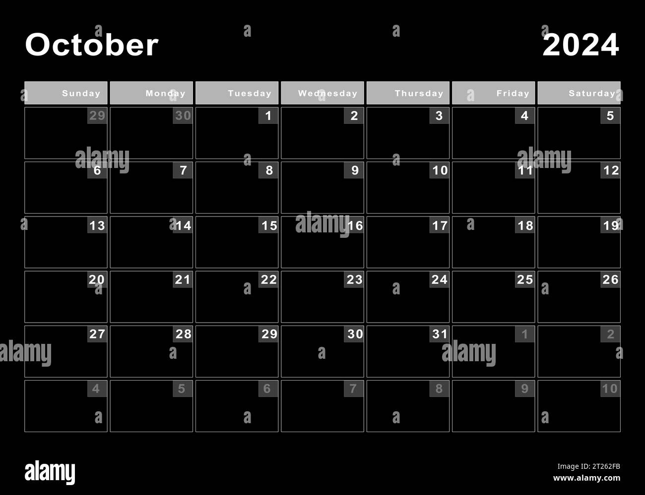 October 2025 calendar, week start Sunday, modern design Stock Photo Alamy