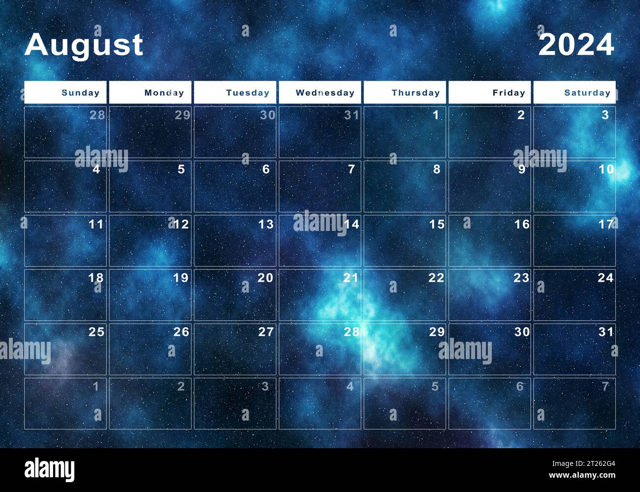 August 2025 calendar, week start Sunday, modern design Stock Photo Alamy