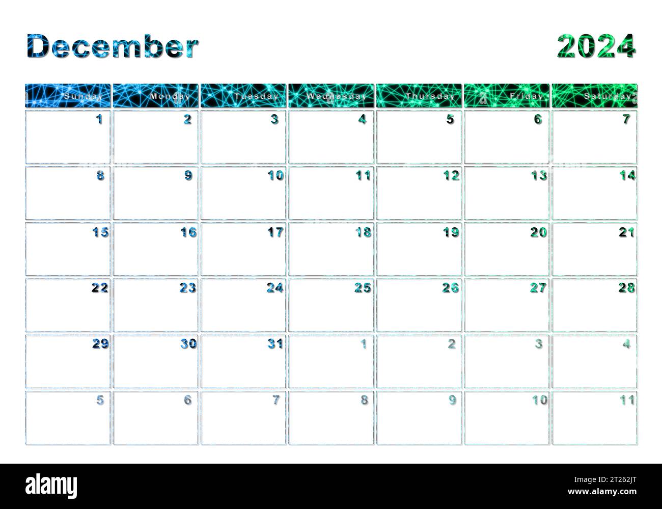 December 2024 calendar, week start Sunday, modern design Stock Photo