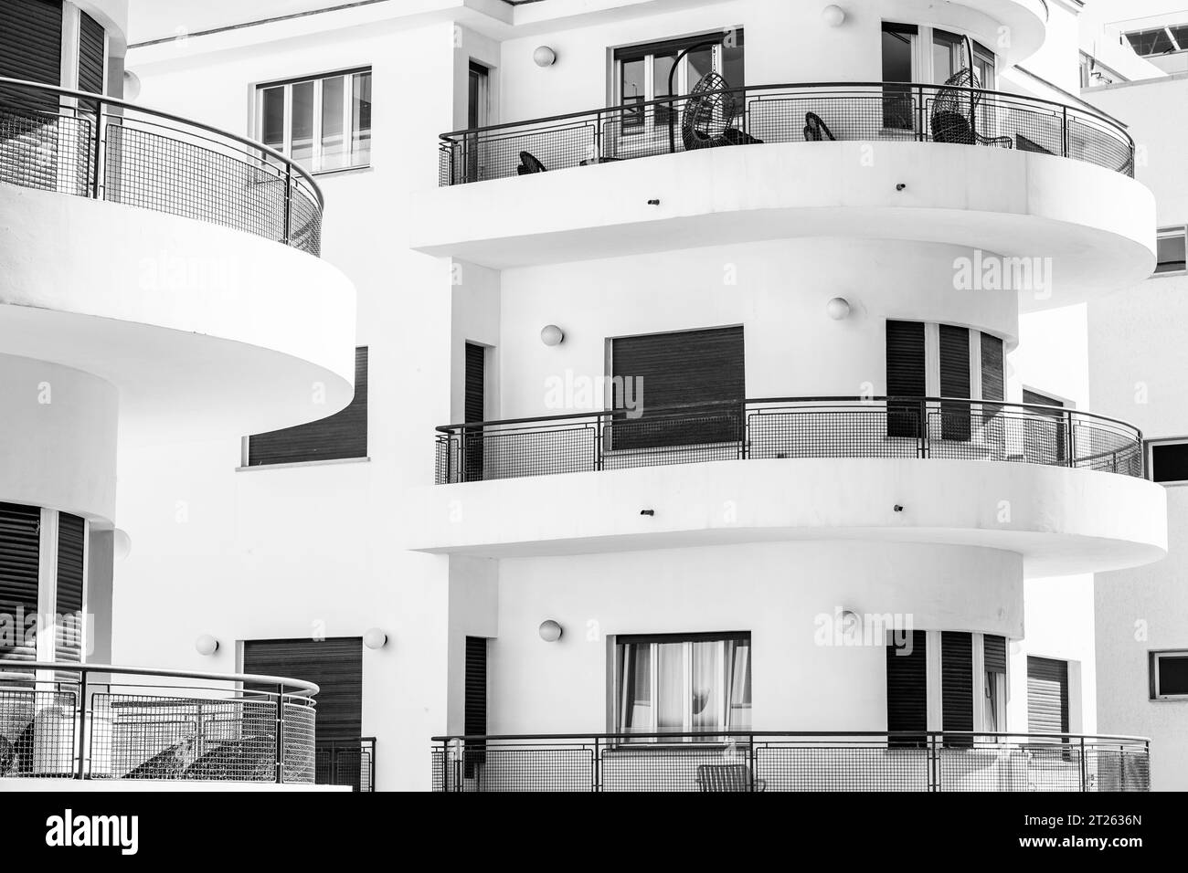 Architectural detail from the modernist, brutalist and eclectic Tel ...