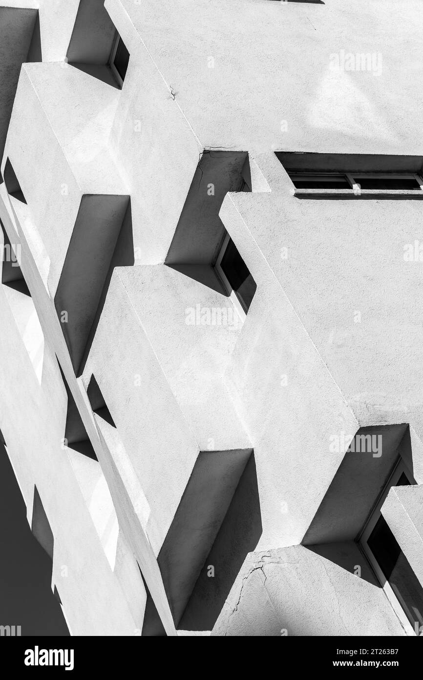 Architectural detail from the modernist, brutalist and eclectic Tel ...