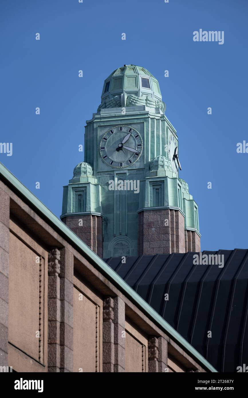 Helsinki Central Station clock tower, Finland Stock Photo Alamy