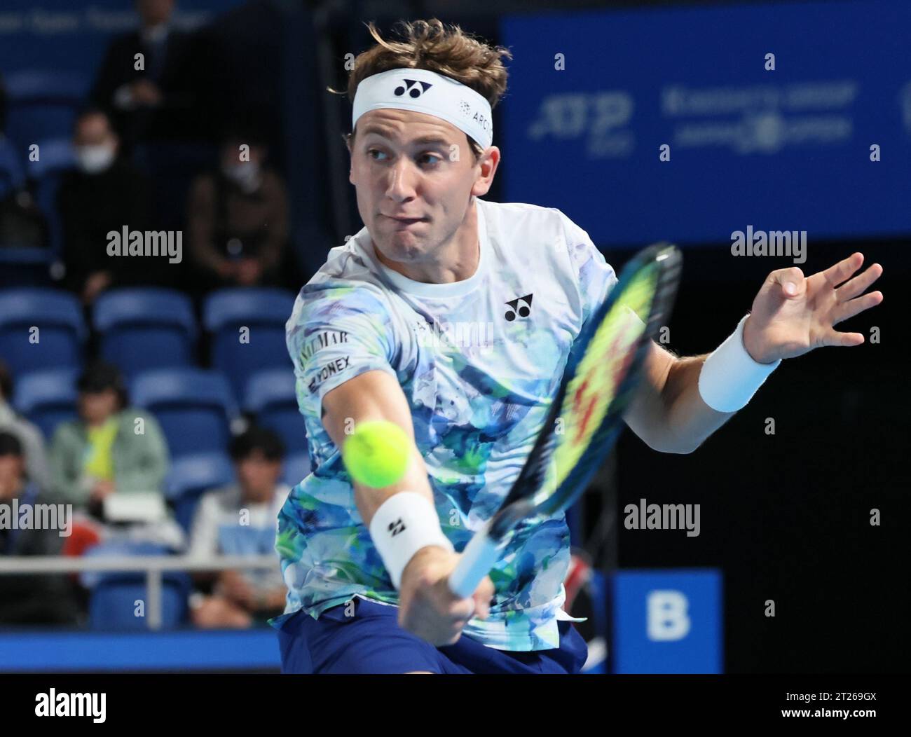 Tokyo, Japan. 17th Oct, 2023. Casper Ruud of Norway returns the ball