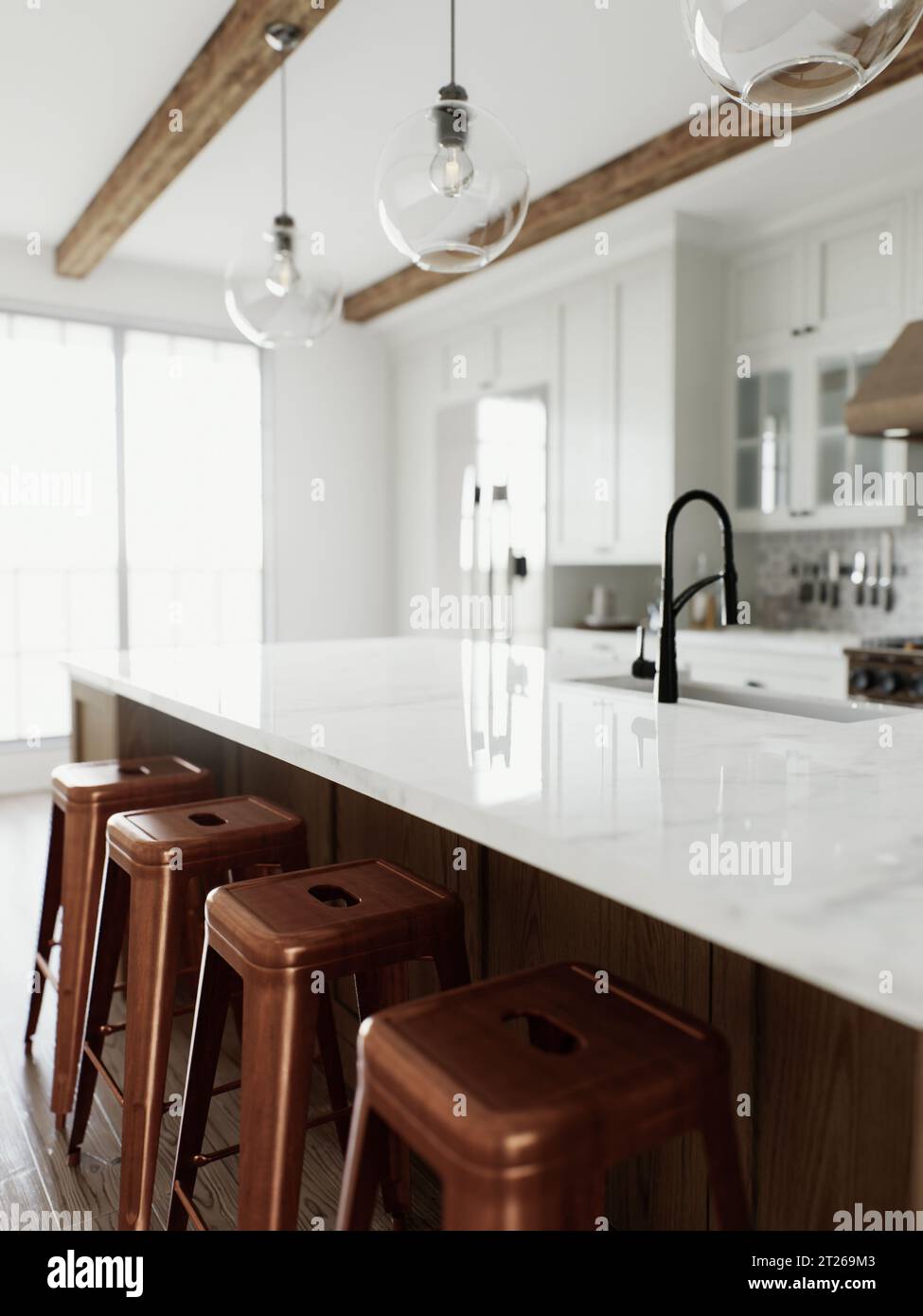 Kitchen with an emphasis on an empty countertop for arranging kitchen