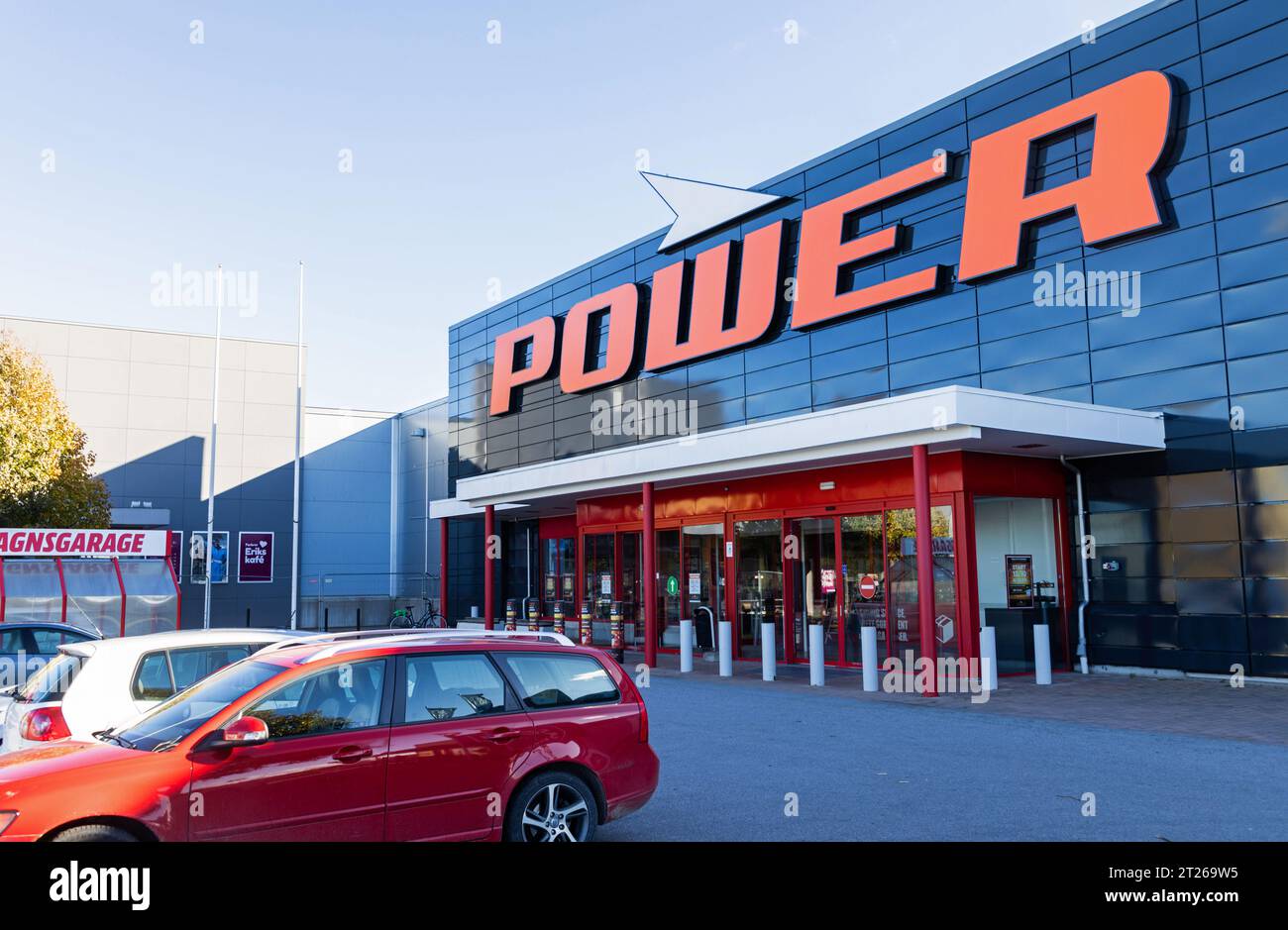 Signs and symbols, Power department store. Power is a retail chain for home electronics owned by Norwegian Expert ASA. The company has 29 department stores located in Sweden. These were taken over by Power when Media Markt chose to leave Sweden. Stock Photo