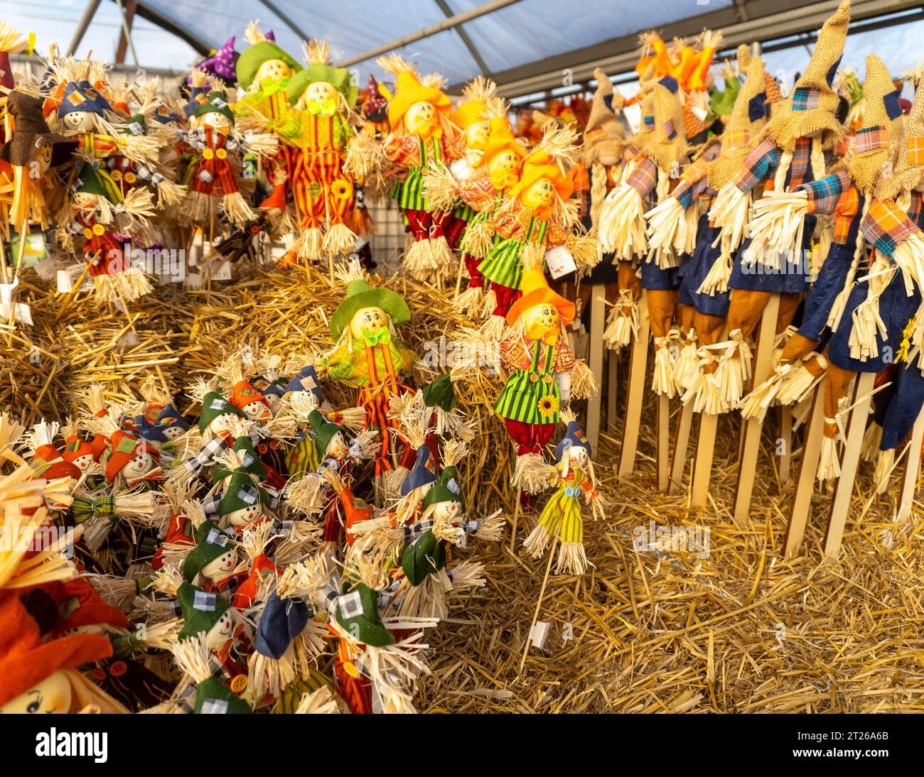 Halloween decorations for sale at a farm stand in Mahwah, NJ Stock
