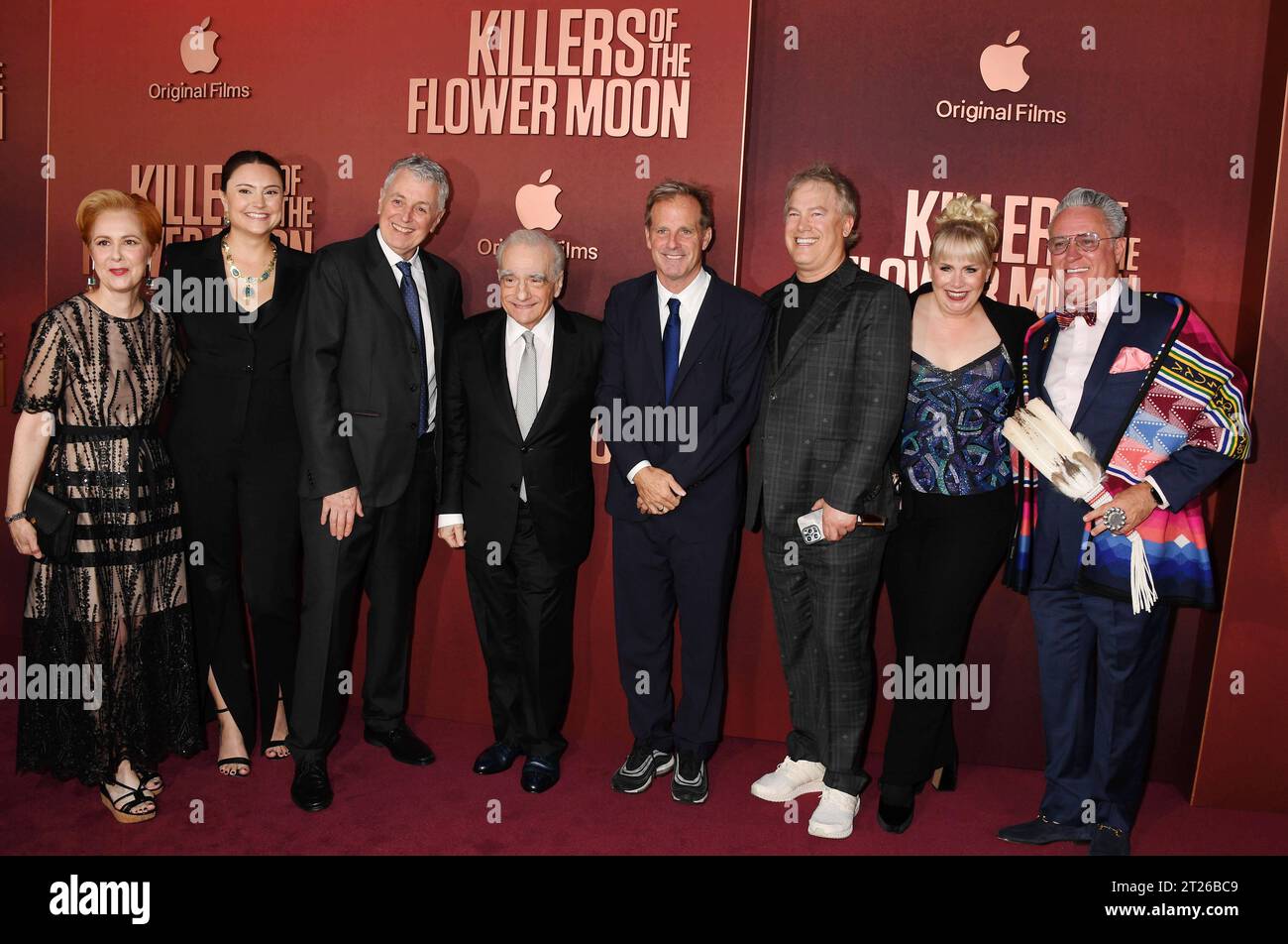 LOS ANGELES, CALIFORNIA - OCTOBER 16: L-R Marianne Bower, Justine Conte, Daniel Lupi, Martin Scorsese, Bradley Thomas, Rick Yorn and Lisa Frechette attend the Los Angeles Premiere of Apple TV s Killer Of The Flower Moon at the Dolby Theatre on October 16, 2023 in Los Angeles, California. Copyright: xJeffreyxMayerx Stock Photo