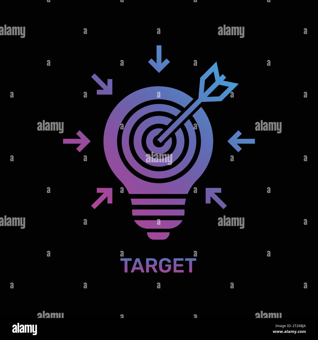 Bulb and target board icon with arrow vector icon. Bulb with a target board inside and arrow. Success and business goals concept. Colorful gradient si Stock Vector