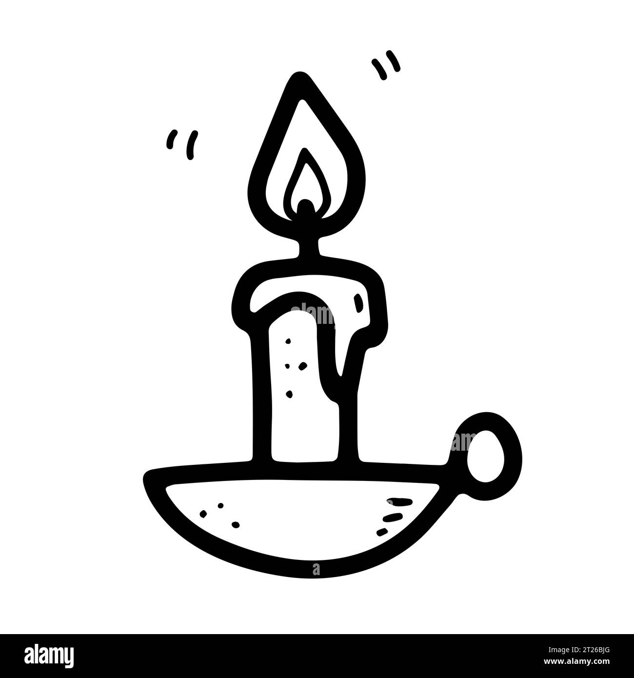 Doodle burning dripping wax candle. Hand-drawn candlestick decor isolated on white background. Holiday, Valentines Day, Birthday, Christmas, church, H Stock Vector