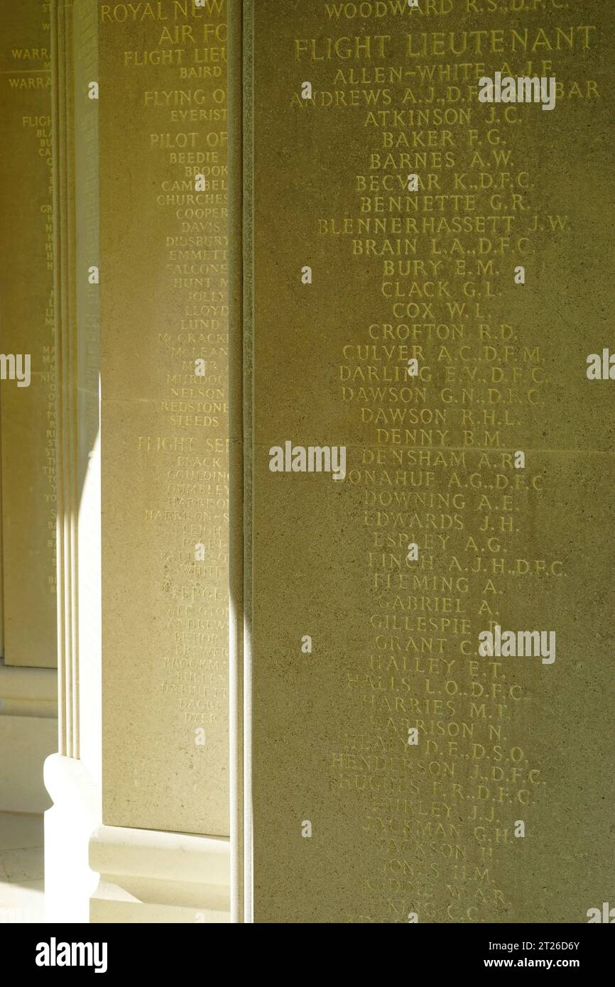 Names of the missing on walls of the Air Force Memorial, Englefield Green Stock Photo