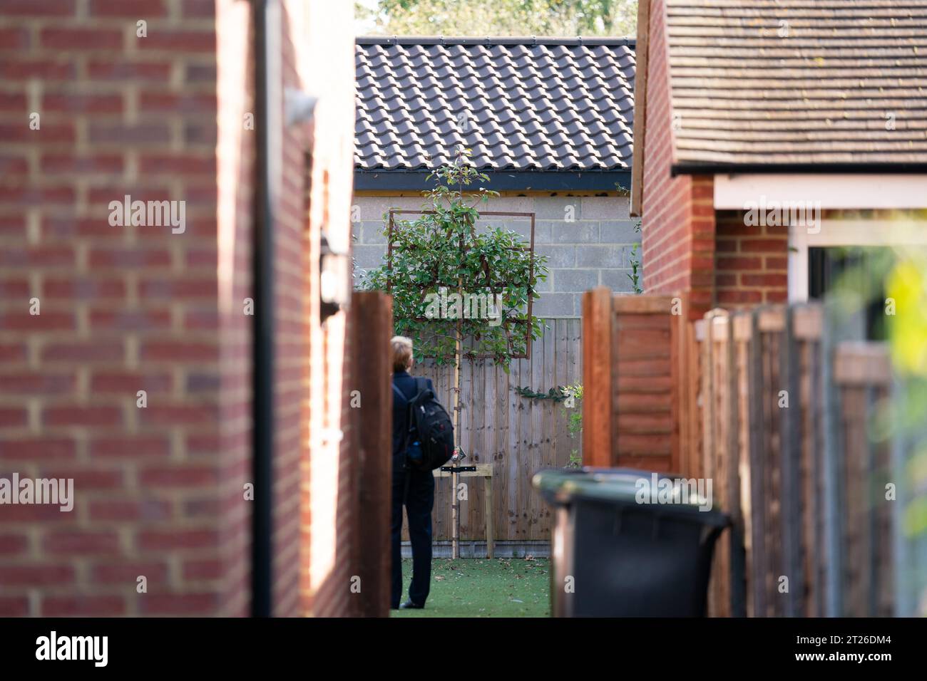 Planning Inspector Diane Fleming views the unauthorised spa pool block at the home of Hannah