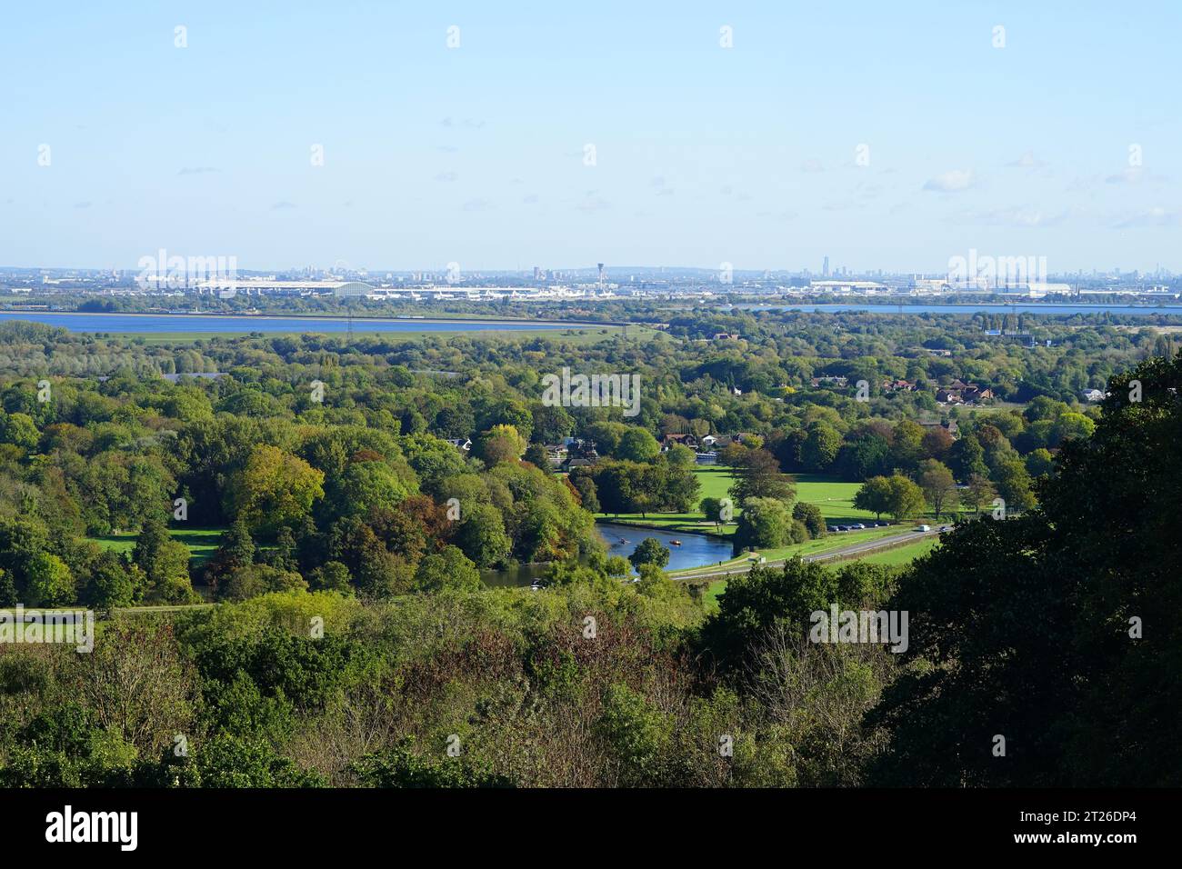 View across Runnymede to Heathrow from the Air Forces Memorial Stock Photo