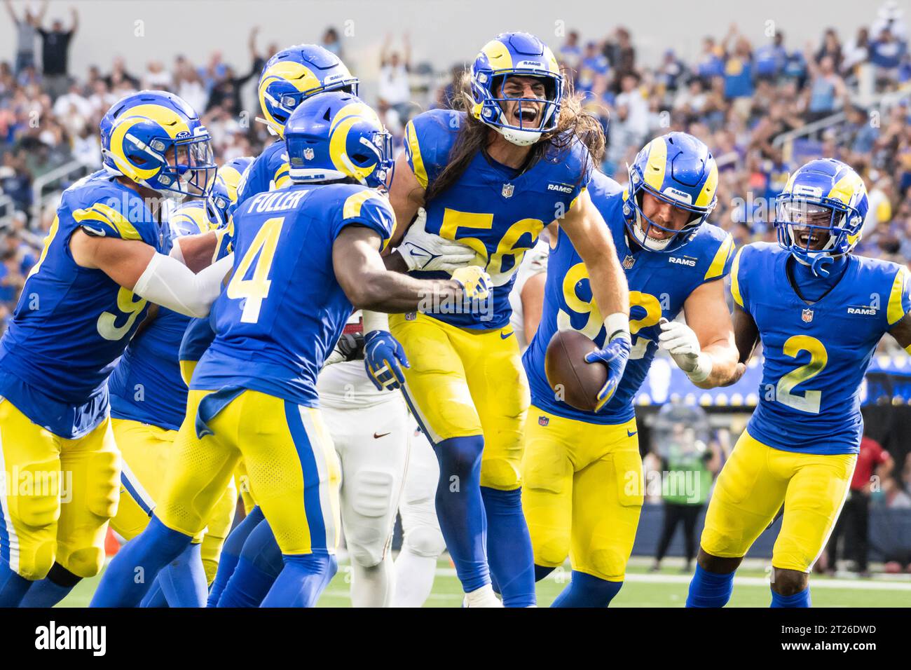 Los Angeles Rams linebacker Christian Rozeboom (56) celebrates an ...