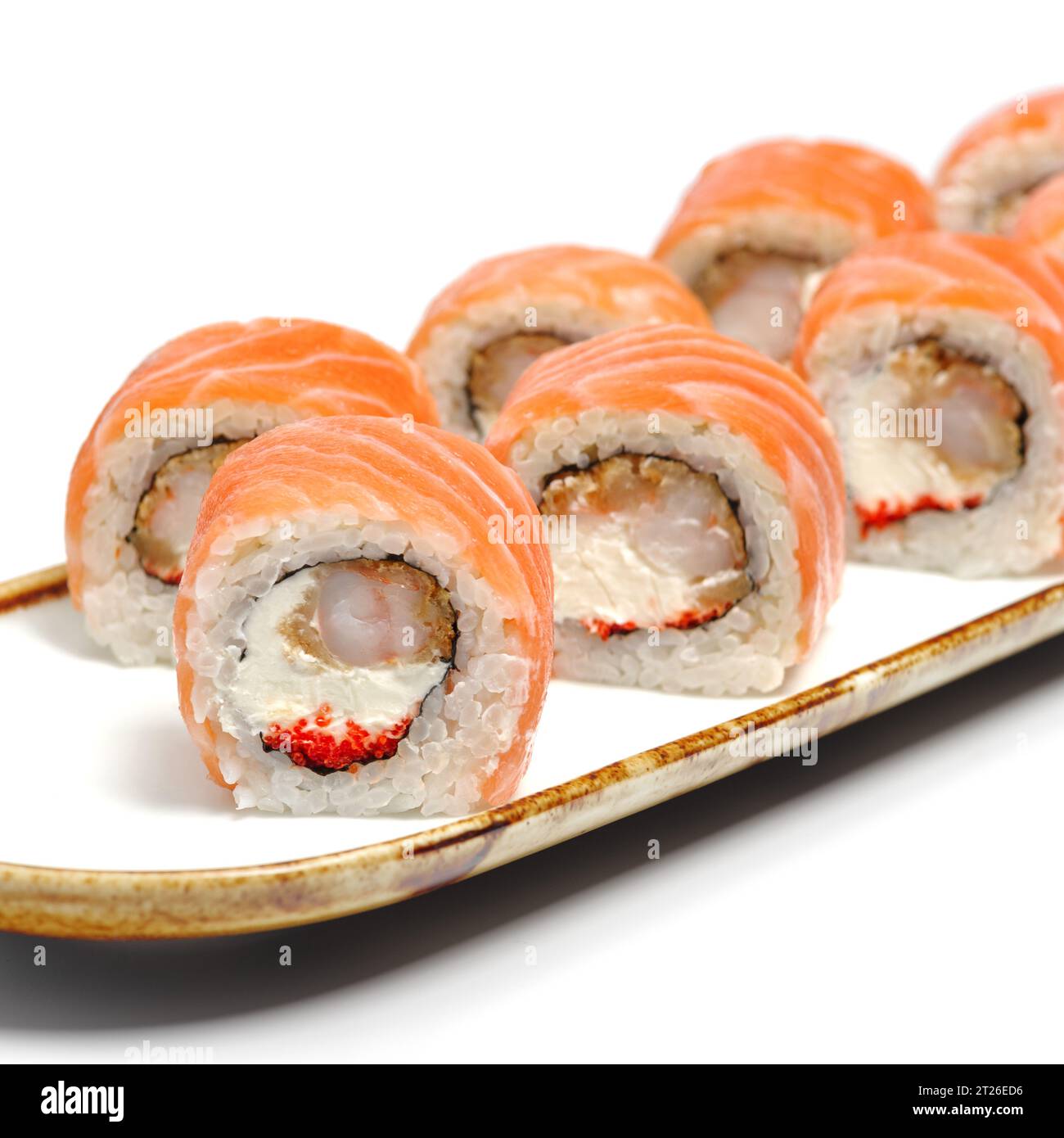 ROLL PHILADELPHIA EBI Rice, Nori, Cheese, Masago Roe, Shrimp, Salmon on