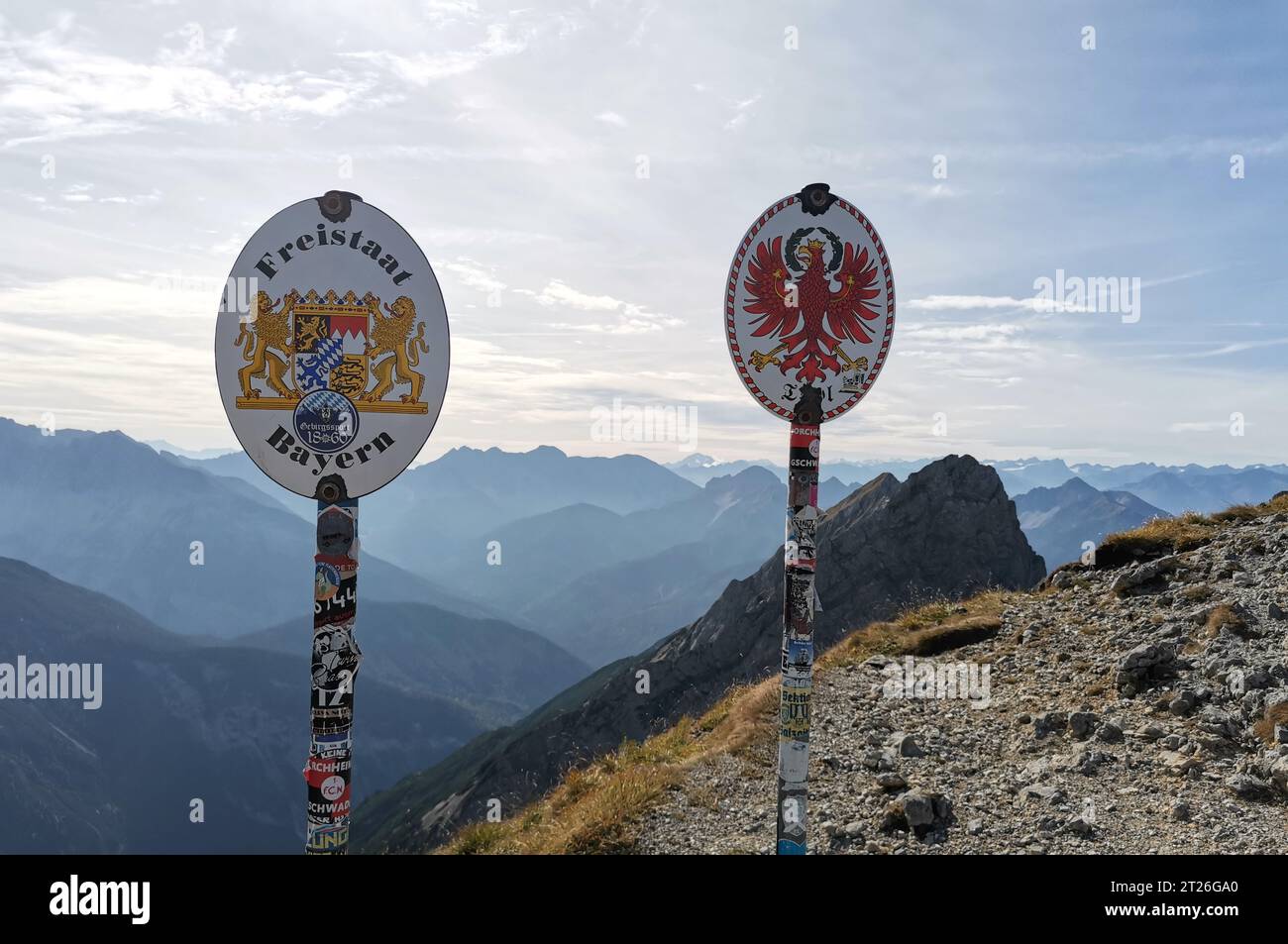 Border between Germany and Austria high in the Alps. Border on the