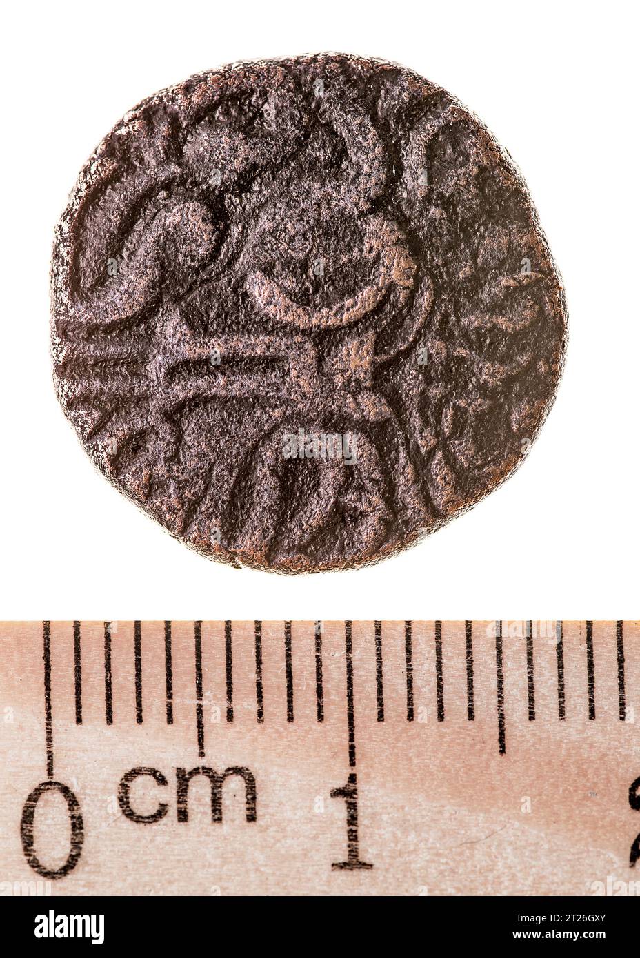 An ancient copper Tamil coin of the Chola dynasty. Reverse. Isolated on white Stock Photo Alamy