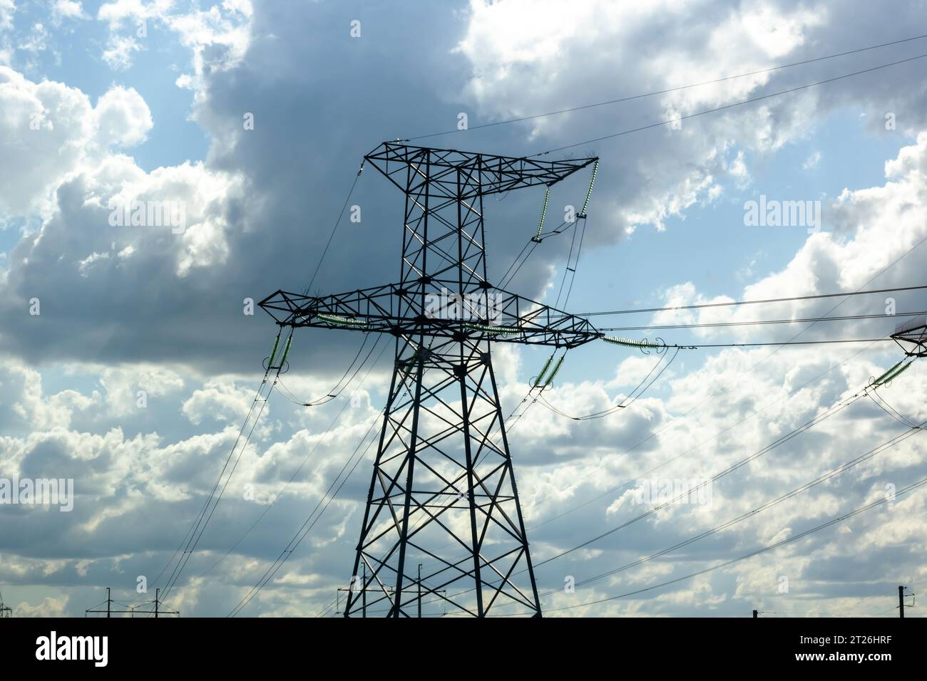 Pole with electric wires on sky background Stock Photo - Alamy