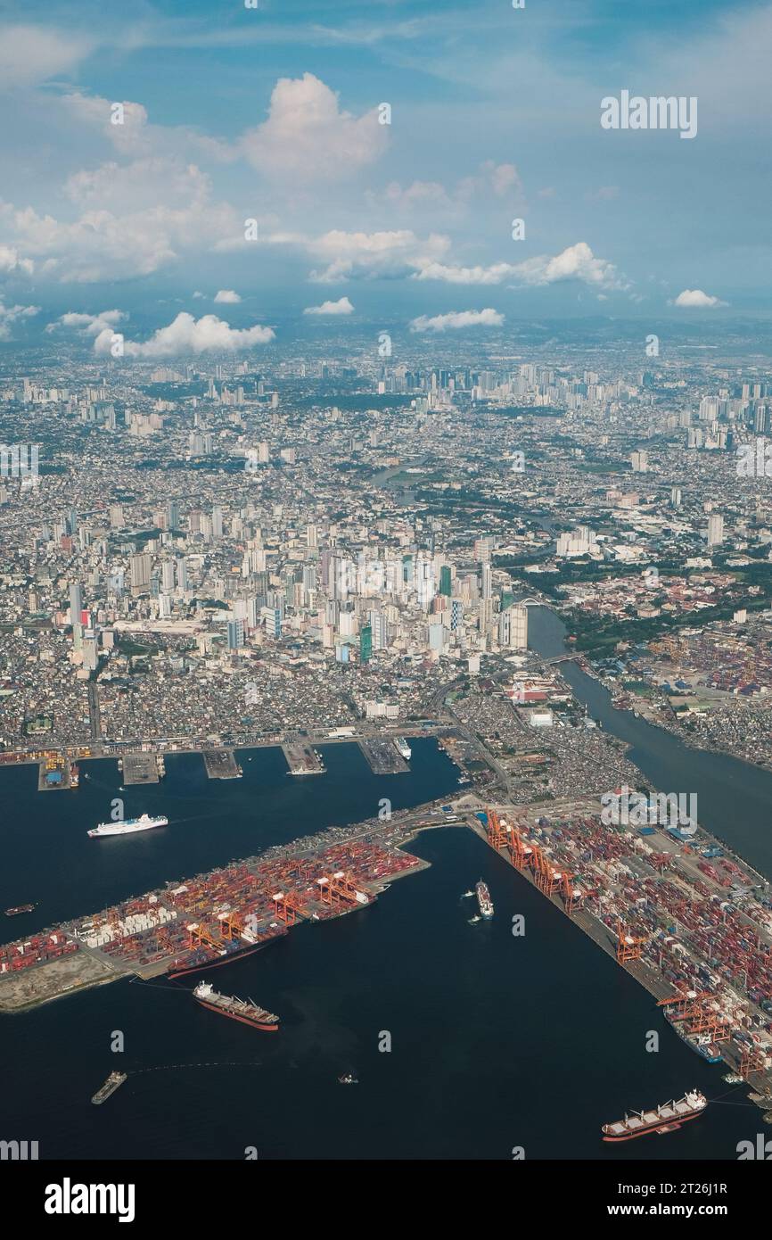 Aerial view of City of Manila. Capital of Philippines from airplane