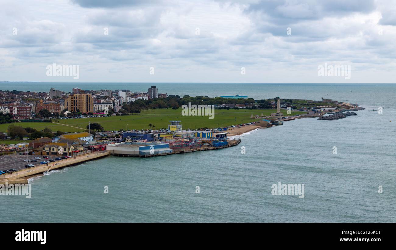 Aerial view of Southsea common and beaches. Great cloudy day in the Autumn. Stock Photo