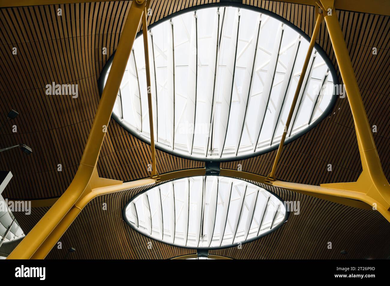 MADRID, SPAIN - August 24, 2023: Architectural detail of ceilings and skylights of Terminal T4 Adolfo Suarez Madrid Barajas Airport. Stock Photo