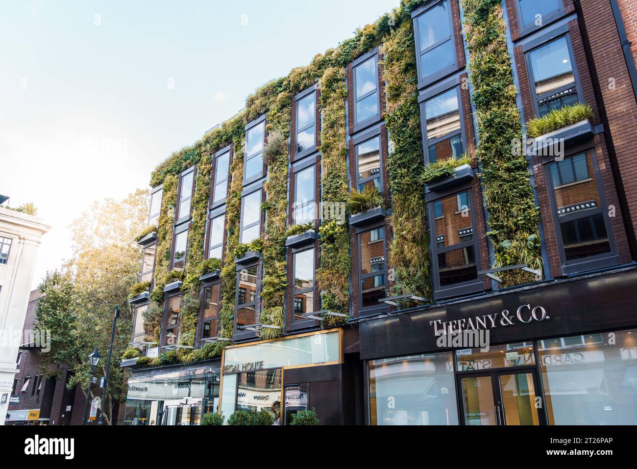 LONDON, UK - August 25, 2023: Building with green facade in Covent Garden area. stores Stock Photo