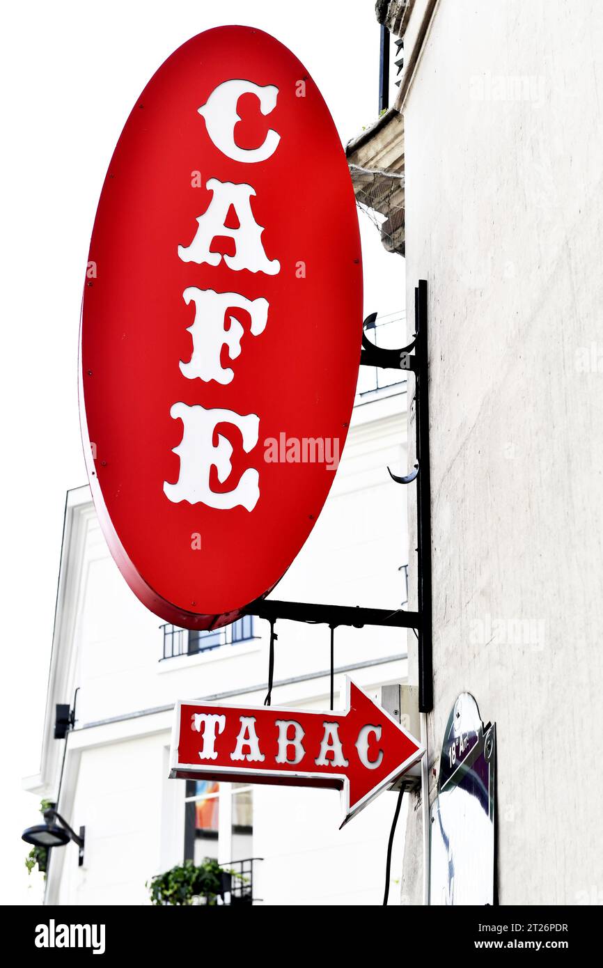Café and Tobacco sign in Montmartre - Paris - France Stock Photo