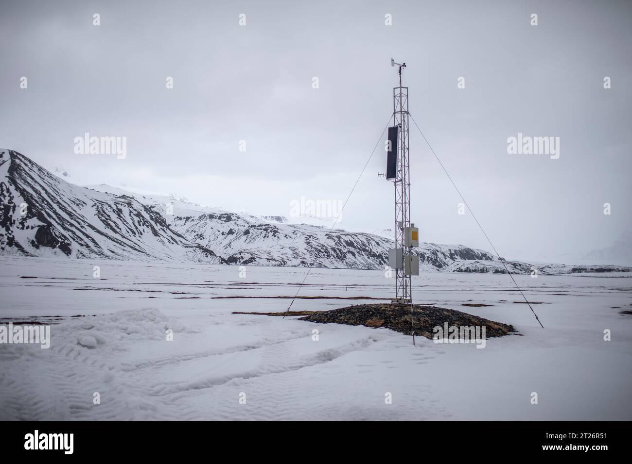 Weather station at Kvísker, windiest place in Iceland. South east Iceland. Stock Photo