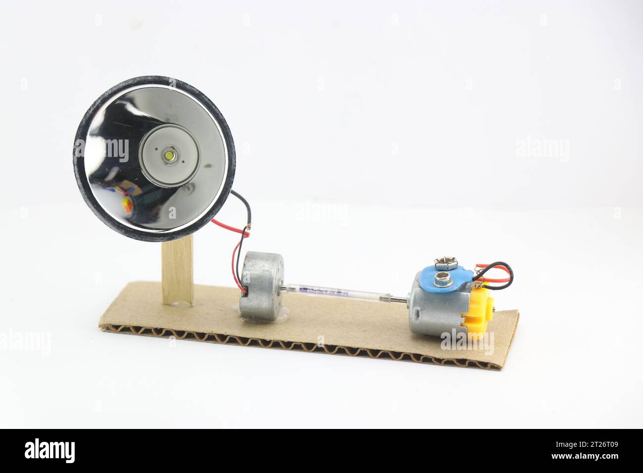 DC motor shafts connected to each other to show the concept of energy