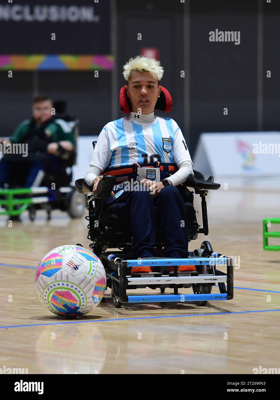 Sydney, Australia. 17th Oct, 2023. Valentino Zegarelli of the Argentina powerchair football team seen in action during the FIPFA Powerchair Football World Cup 2023 match between Argentina and Northern Ireland at Quaycentre. Final score; Argentina 1:1 Northern Ireland. Credit: SOPA Images Limited/Alamy Live News Stock Photo