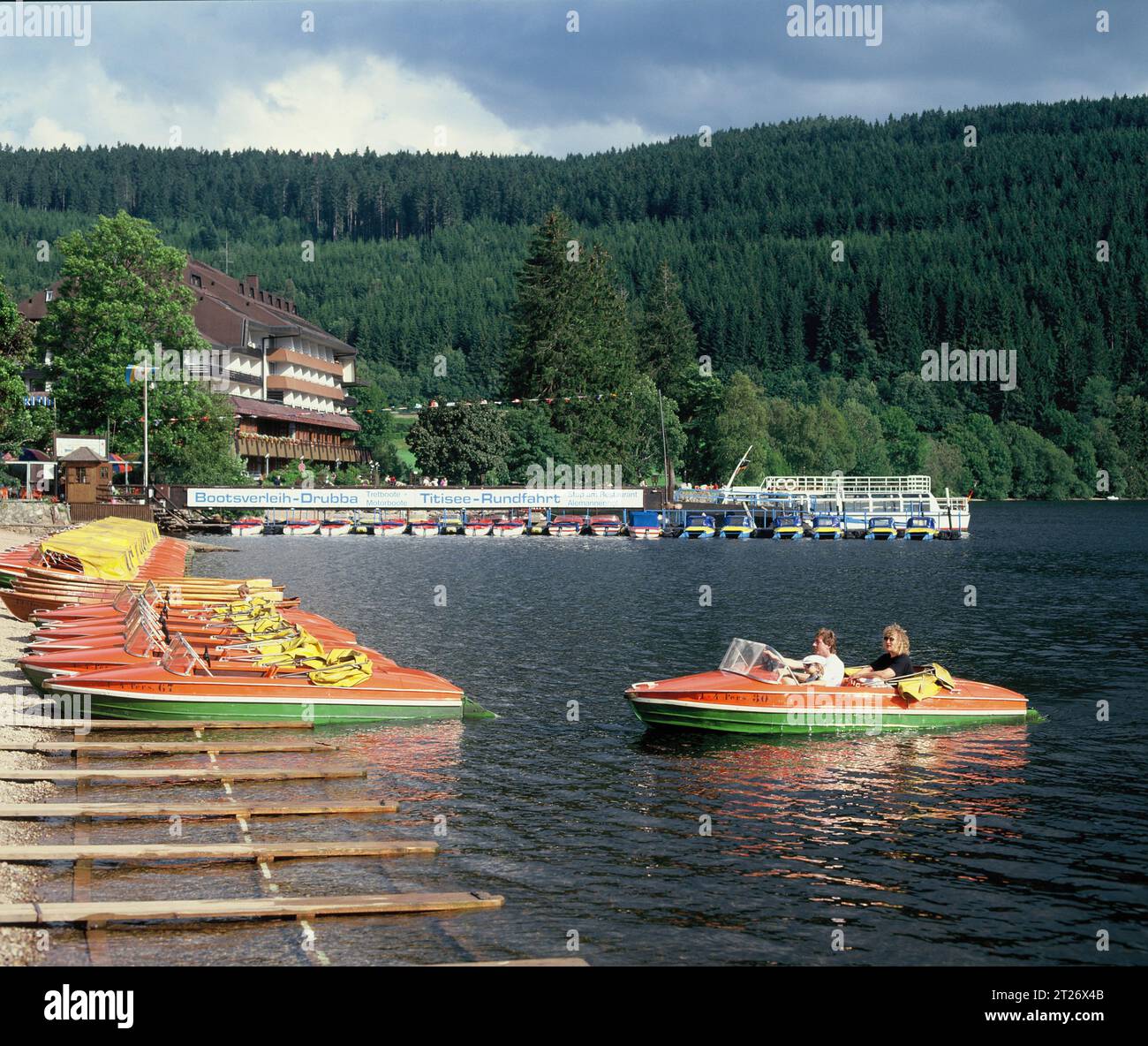 Germany. Baden Wurttemberg. Pleasure boat hire on Lake Titisee. Stock Photo