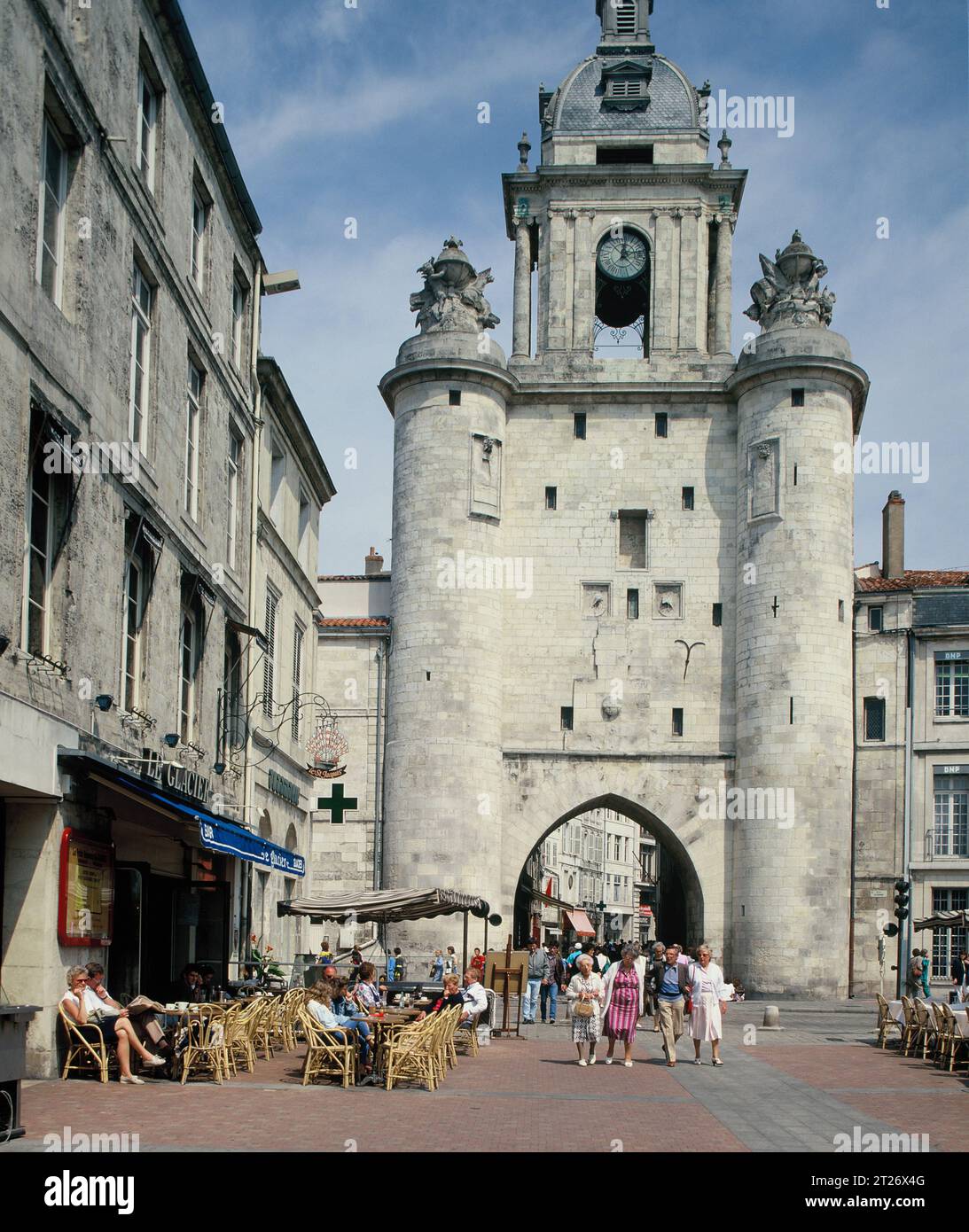 France. Charente-Maritime. La Rochelle. Porte de la Grosse-Horloge. Stock Photo