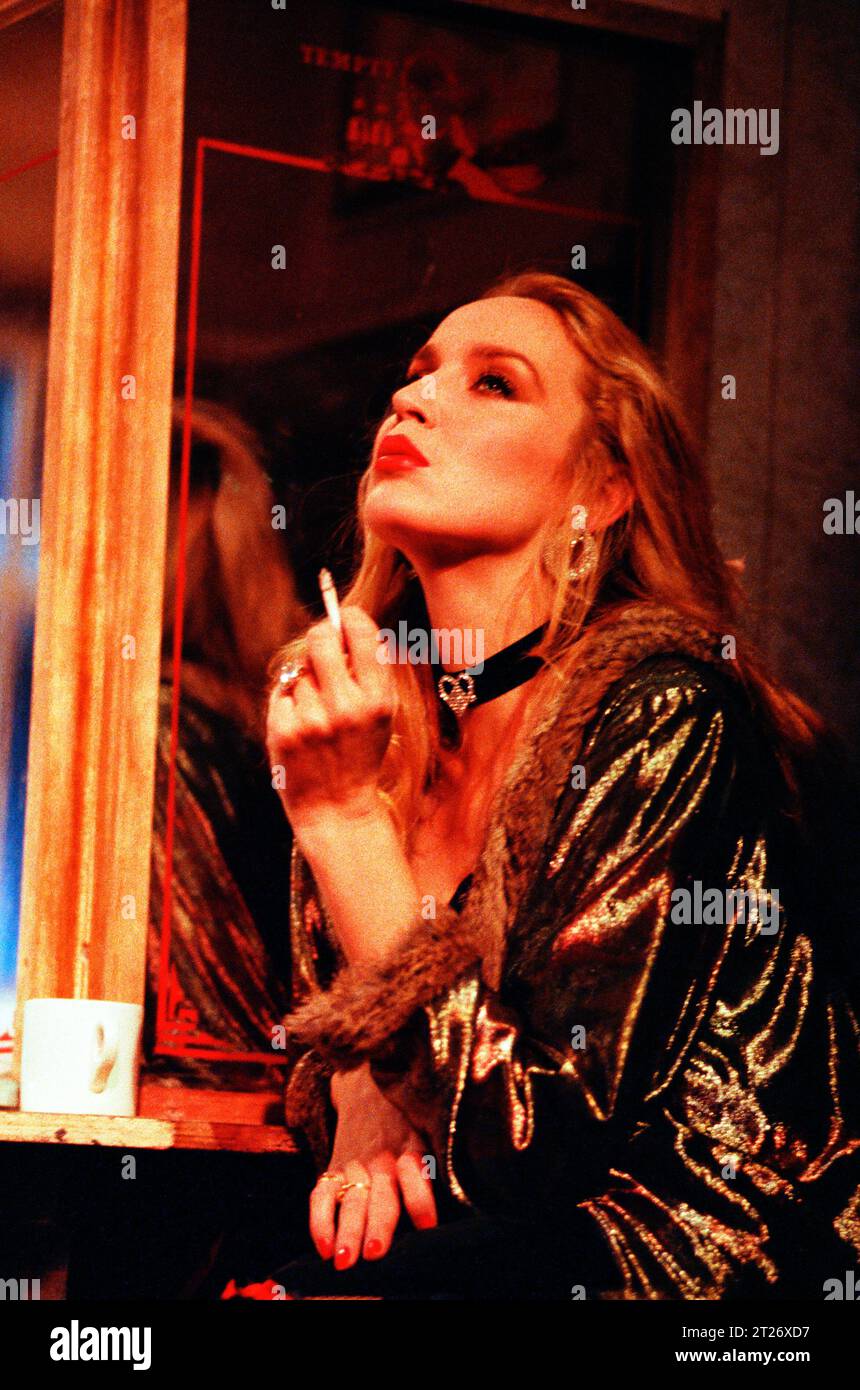 Jerry Hall (Cherie) in BUS STOP by William Inge at the Palace Theatre, Watford, England  02/1990  transferred to the Lyric Theatre, London W1  27/02/1990  design: Tim Goodchild  lighting: Jenny Cane  director: Phil Oesterman Stock Photo