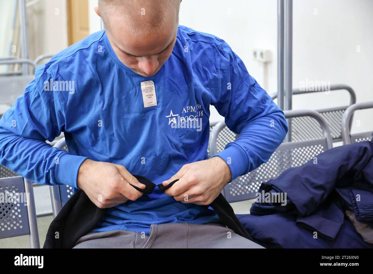 17.10.2023. Russia. Saint-Petersburg. A conscript after receiving ...