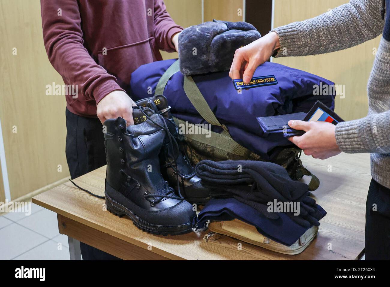 17.10.2023. Russia. Saint-Petersburg. A conscript while receiving ...