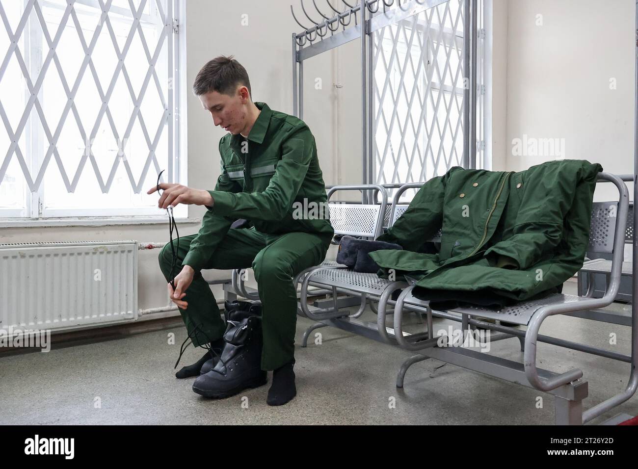 17.10.2023. Russia. Saint-Petersburg. A conscript after receiving ...