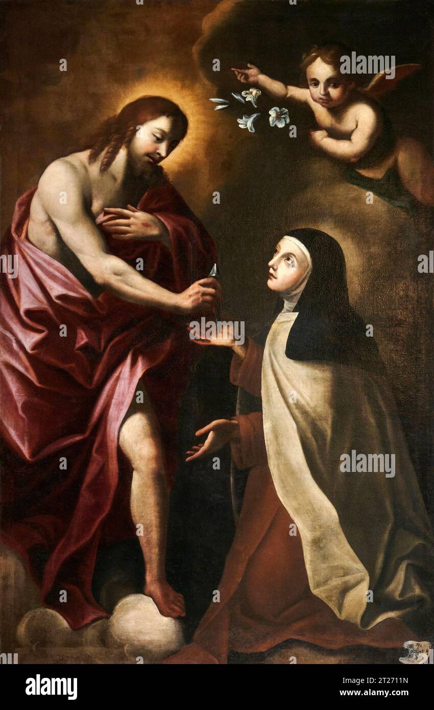 Cristo appare a S. Margherita Alacoque olio su tela pittore bergamasco del XVII secolo