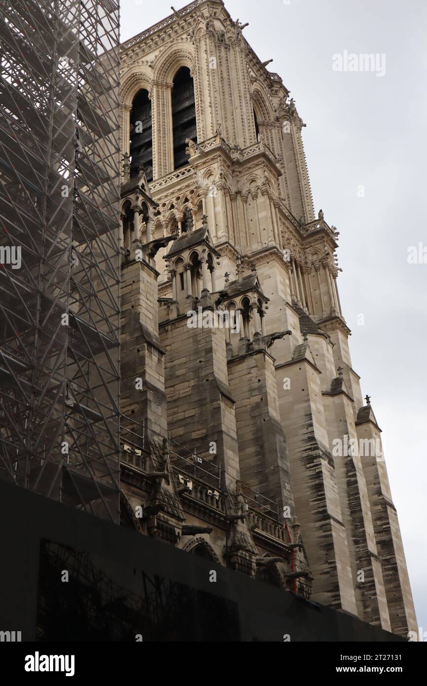 Close up of Notre Dame Cathedral after fire, Paris, France. Image