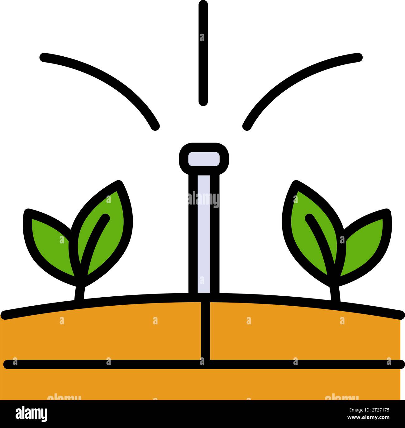 Garden and field irrigation system icon. Plants aquaponics drip water, farm irrigation automatic system or seedling sprinkling technology vector sign. Stock Vector