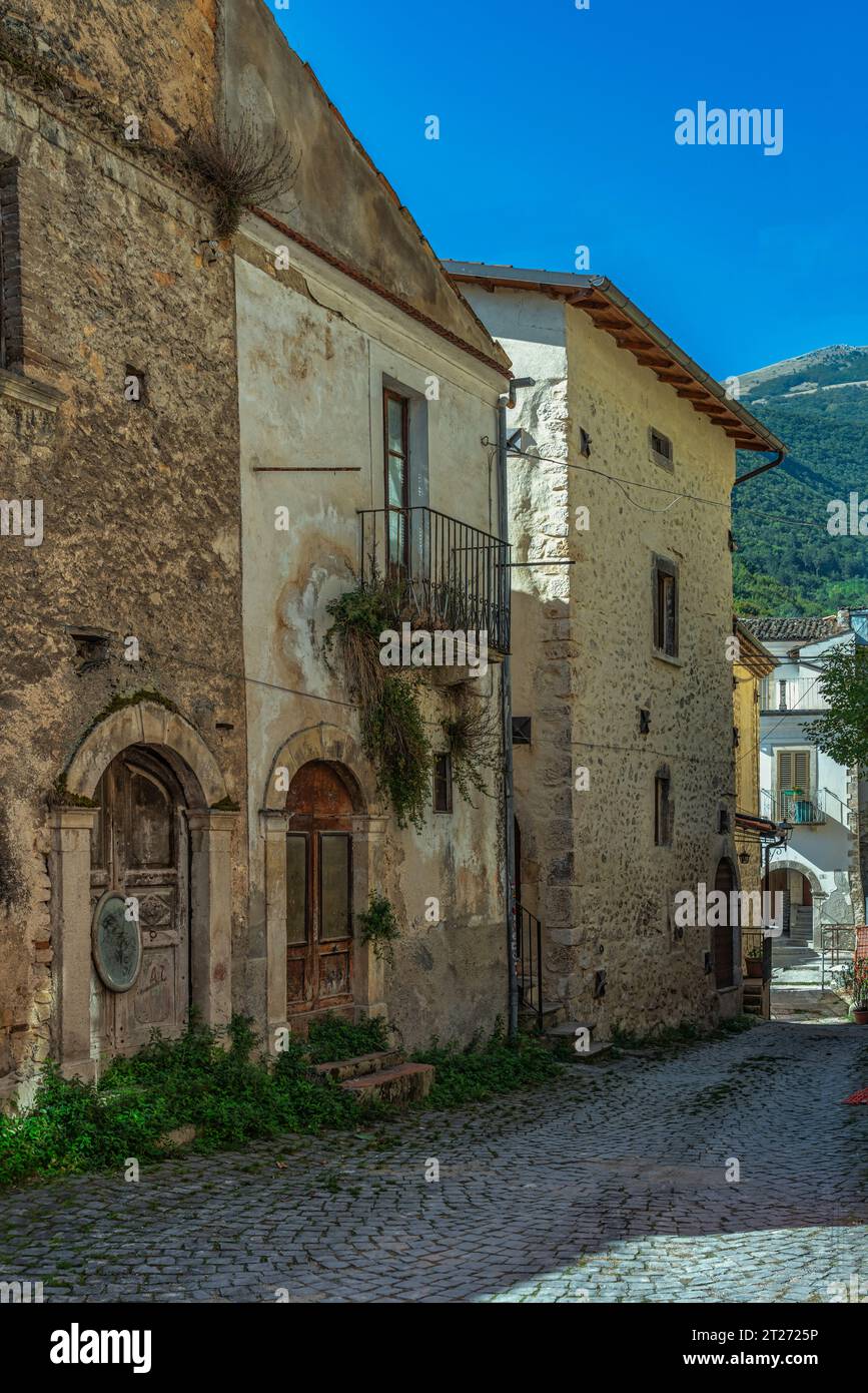Streets, alleys, steps and facades of stone houses in the small