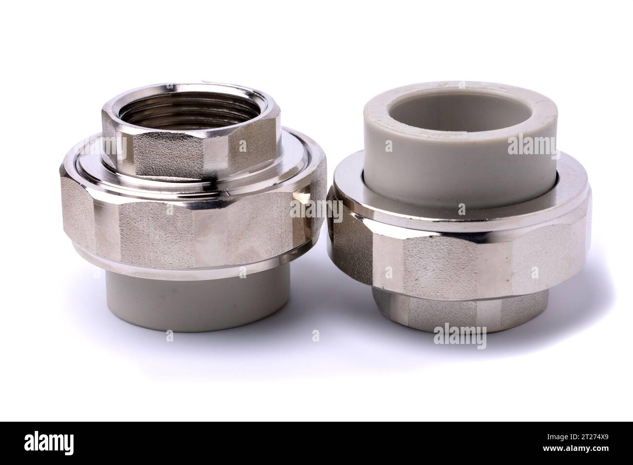 Polypropylene couplings for welding pipes on white Stock Photo Alamy