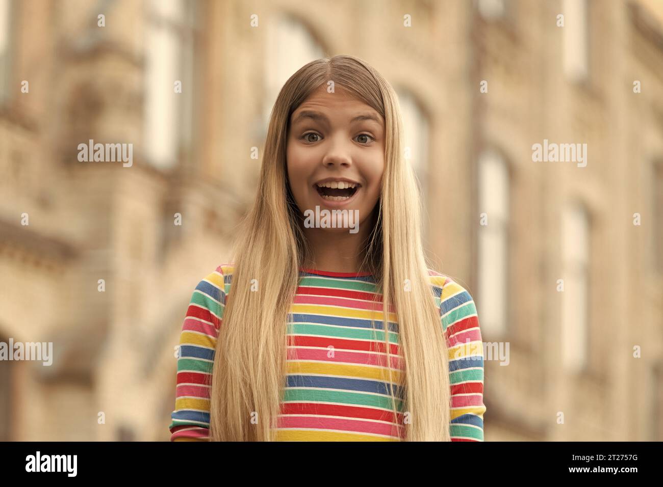 portrait of amazed teenager girl outside. portrait of teenager girl ...